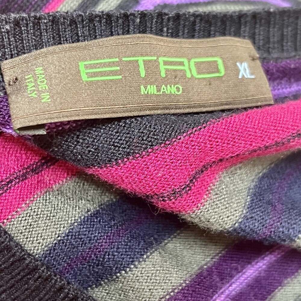 ETRO Sweater Womens Fits Like L Dark Striped Wool Crew Neck Made in Italy - Picture 13 of 16
